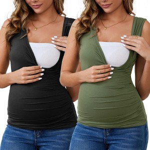 INSPIRE CHIC Women's 2 Pcs Crossover Ruched Maternity Sleeveless Basic Shirt Tank Nursing Tops - 1 of 4