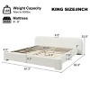 Cozy White Boucle Upholstered Platform Bed, Minimalist Design Bed with Soft Headboard, Durable Wood Frame Bed with Foam Filling-Baofuwish - 3 of 4