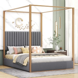 NicBex Queen Size Upholstered Canopy Bed 82.7" L Modern Wooden Bed Frame with Headboard for Bedroom, No Box Spring Required - 1 of 4