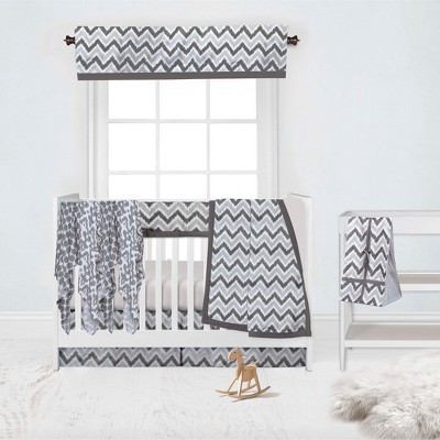 Bacati - Ikat Dots Damask White Grey Neutral 10 pc Crib Set with Long Rail Guard Cover & 4 Muslin Swaddling Blankets