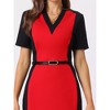 Hobemty Women's Contrast Color V Neck Short Sleeve Office Pencil Sheath Dresses - 4 of 4