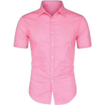 Lars Amadeus Men Short Sleeves Polka Dots Button Down Shirt Pink
