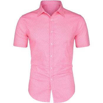 Lars Amadeus Men Short Sleeves Polka Dots Button Down Shirt