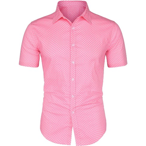 Lars Amadeus Men Short Sleeves Polka Dots Button Down Shirt Pink 34 ...