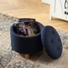 Pinmoco 17.5" Round Tufted Storage Ottoman, Faux Linen Footrest Stool with Removable Lid - 2 of 4