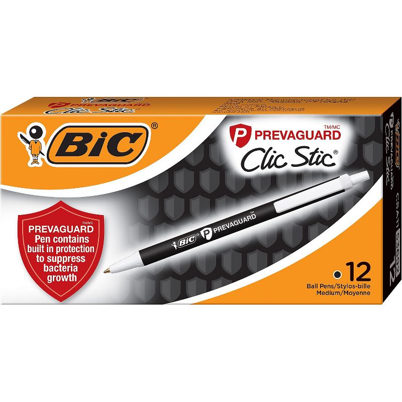 BIC PrevaGuard Clic Stic Retractable Ballpoint Pen Medium Point Black Ink 12/Pack (BICCSA11BK), 1 of 7