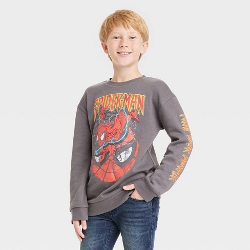 Boys Marvel Spider man Crewneck Fleece Sweatshirt Dark Gray