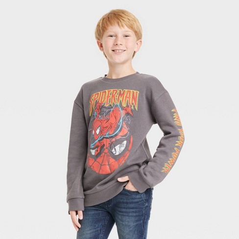 Boys' Marvel Spider-man Crewneck Fleece Sweatshirt - Dark Gray : Target