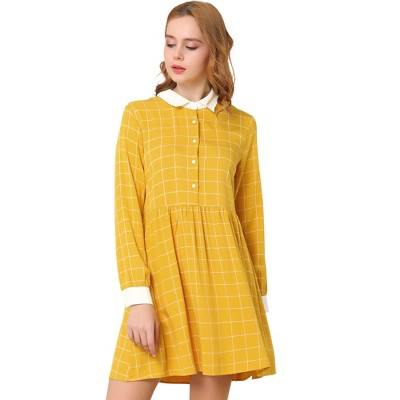 INSPIRE CHIC Women's Plaid Long Sleeve Button Contrast Point Collar Shirt Dress