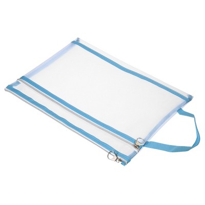 Unique Bargains Nylon Document Zip Pouch with Handle Mesh Clear Files Bag for Office Business Pink