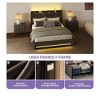 King Size Velvet Upholstered Platform Bed Frame with 4 Drawers and RGB LED Lights with Charging Station and Storage Headboard - 3 of 4