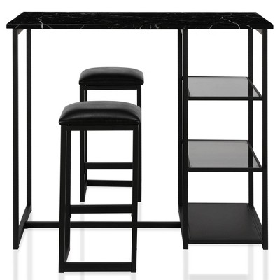 3pc Emelie Metal Pub Set with Faux Marble Top Black - Cosmoliving By Cosmopolitan