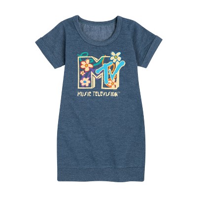 - MTV - Drawn Floral Logo Graphic Short Sleeve Fleece Dress