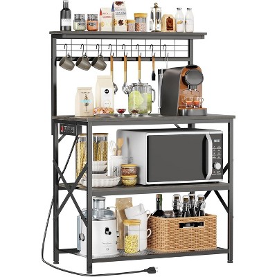 Coffee Bar Station with a 31.5 Inch Larger Desktop and 8 S Hooks,Kitchen Microwave Rack for Spices,Pots
