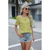 Women's V - Neck Puff Short Sleeve Jacquard Top, Casual Loose Fit Tee - 4 of 4