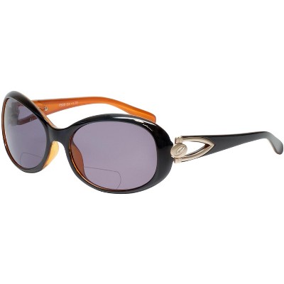 Calabria 828 Womens POLARIZED Bi-Focal Sunglasses Black Orange Gold with Grey +1.50