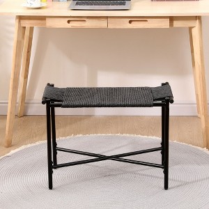 NicBex 23.62" Handwoven Paper Rope Foot Stool,Rectangular Ottoman Bench with Metal Frame,Entryway Bench for Bedroom&Living Room - 1 of 4