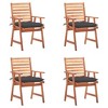 vidaXL Solid Acacia Wood Dining Chairs with Waterproof Cushions in Anthracite - Set of 4 Patio Wooden Chairs for Outdoor Dining Experience - 2 of 4