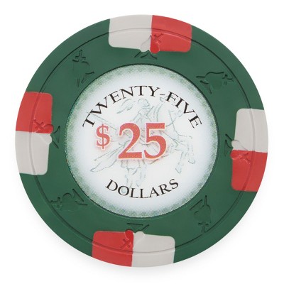 Slickblue Poker Knights 13.5g Clay Composite Poker Chips 25-Pack, Classic Vegas Style, Two-Tone Edge Spots, $25-$1,000