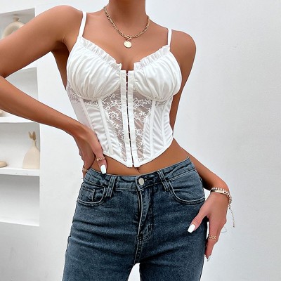 Women's Camisole Lace Bodysuit Sheer Mesh Shapewear Skinny Top