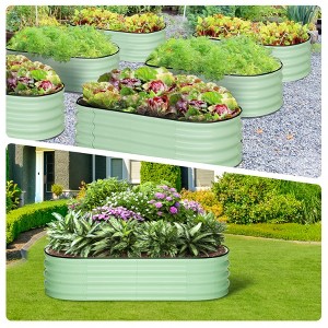Galvanized Raised Garden Bed, Outdoor Large Planter Raised Beds Open Base with Safety Edge and Glove for Vegetables Flowers Ground Planter - 1 of 4