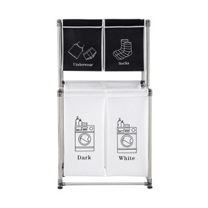 FONTOI 2-Tier Laundry Hamper with 4 Removable Bags, Clothes Basket Sorter with Side hooks for Clothes & Toys Storage, Black&White, 16.5"*34.6"*22" - 1 of 4