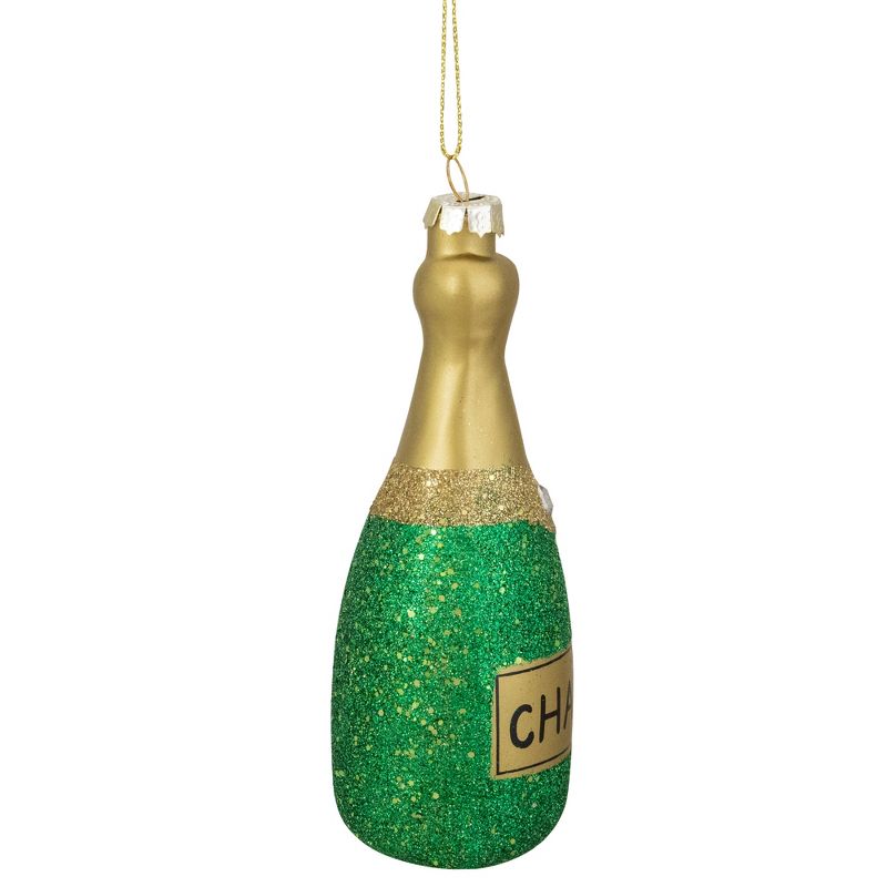 Northlight 5" Gold and Green Glass Champagne Bottle Christmas Ornament, 3 of 6