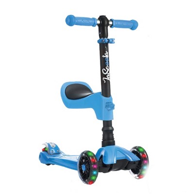 LaScoota Toddler Girl and Boy Kids Adjustable Kick Scooter with Light Up Wheels and Removable Seat,(Blue)