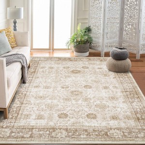 Area Rug Washable Printed Vintage Floral Non Slip Low Pile Rugs Soft Rubber Backed Indoor Bedroom Rugs for Laundry Room - 1 of 4