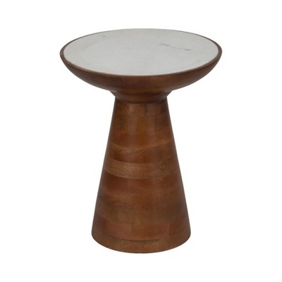Wooden Accent Table with Marble Top - Modern Home Decor - Solid Wood Base - Ideal for Living Room, Bedroom & Office