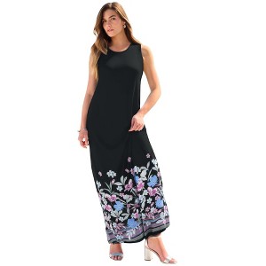 Roaman's Plus Size Sleeveless Crew Neck Maxi Dress - 1 of 4