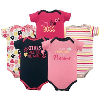 Luvable Friends Baby Girl Cotton Bodysuits 5pk, Girls Rule, 9-12 Months