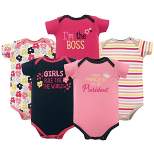 Luvable Friends Baby Girl Cotton Bodysuits 5pk, Girls Rule
