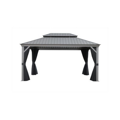 PURPLE LEAF Outdoor Hardtop Gazebo with Double Roof Metal Gazebo,Light Gray