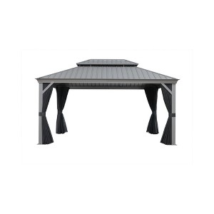PURPLE LEAF Outdoor Hardtop Gazebo with Double Roof Metal Gazebo,Light Gray - 1 of 4