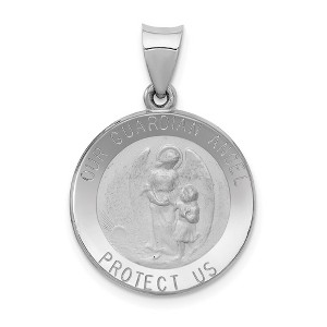 Black Bow Jewelry 14k White Gold Hollow Guardian Angel Medal Pendant, 19mm (3/4 Inch) - 1 of 4