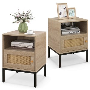 Costway 1/2 PCS Nightstand with Storage Home Boho Style Accent Table with Open Shelf - 1 of 4