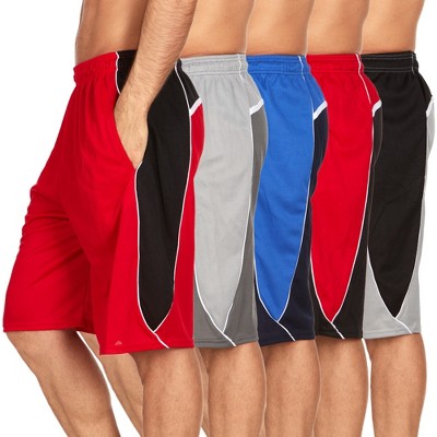 Mens Moisture Wicking Athletic Basketball & Gym Workout Shorts with Pockets Multipack, Up to 3XL, Pack of 5