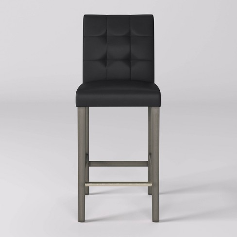 Leila Wooden Barstool Vegan Leather Black - Corliving: Tufted, High ...