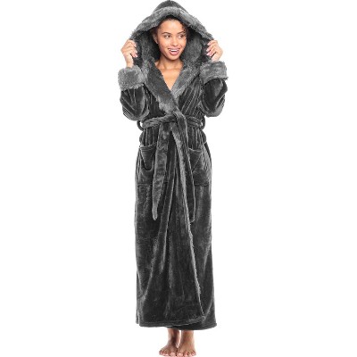 Alexander Del Rossa Women's Faux Fur Fleece Hooded Robe, Bathrobe with Hood