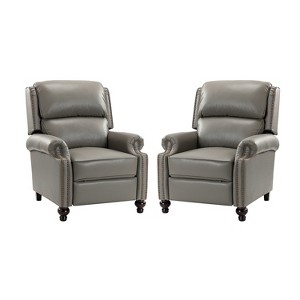 Set of 2 Elisabete Modern Wingback Genuine Leather Recliner with Vintage Nail Head Trim for Living Room and Bedroom  | ARTFUL LIVING DESIGN - 1 of 4