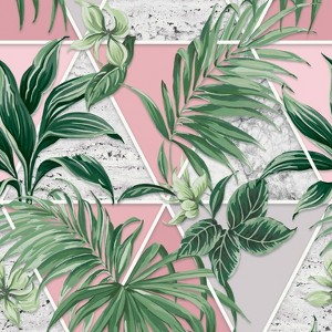 Millennial Jungle Green and Pink Tropical Leaves Paste the Wall Wallpaper - 1 of 4