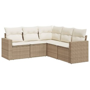 vidaXL Patio Sofa Set with Cushions Outdoor Furniture 5 Piece Poly Rattan - Beige and Cream Without Table - 1 of 4