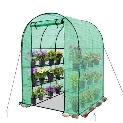 EAGLE PEAK 3-Tier Greenhouse, 8 Wire Shelves, 56.3"x56.3"x76.8", Clear/Green PE Cover