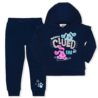 Nickelodeon Girl's 2-Pack Totally Clued In Blue's Clues Pullover Graphic Hoodie and Jogger Pant Set, Navy for Toddlers