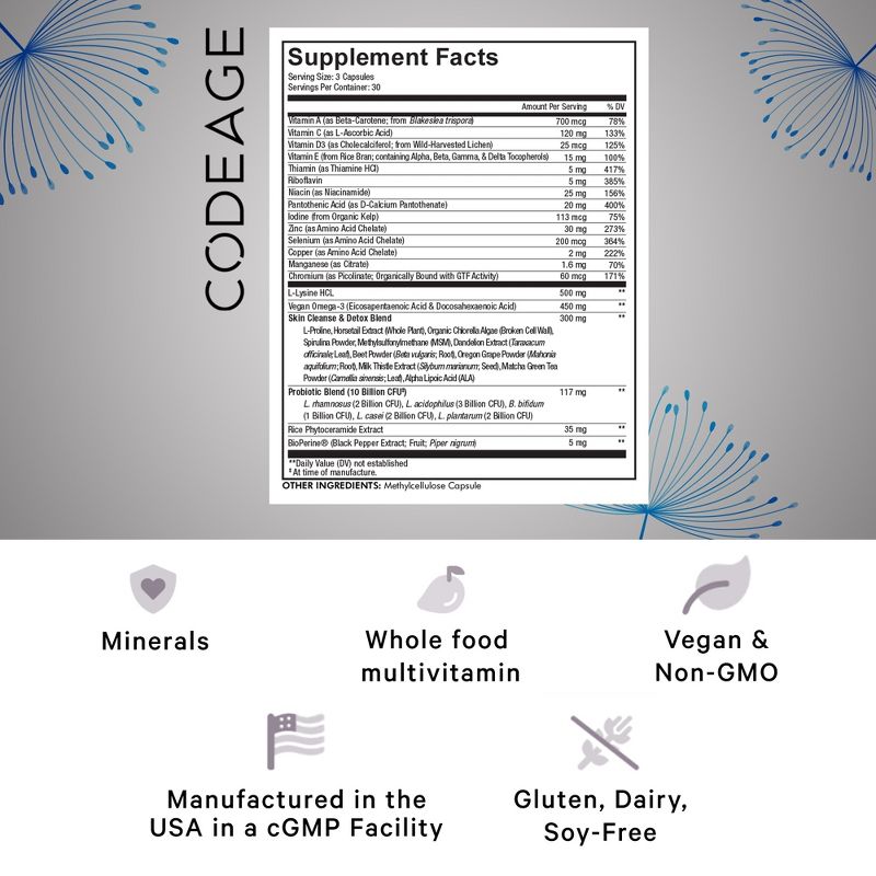 Codeage Clearface Vitamins, All Skin Type Multivitamins, Minerals, Botanicals, Probiotics - 90ct, 3 of 9