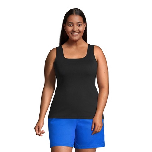 Lands' End Women's Plus Size Cotton Square Neck Tank - 3x - Black : Target