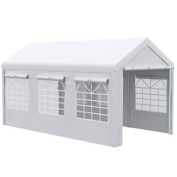 Outsunny 10' x 20' Carport & Party Tent, Height Adjustable Portable Garage with Mesh Windows for Parties, Wedding and Events