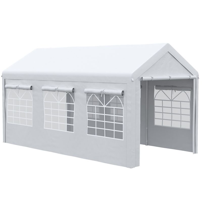 Outsunny 10' x 20' Carport & Party Tent, Height Adjustable Portable Garage with Mesh Windows for Parties, Wedding and Events, 1 of 9
