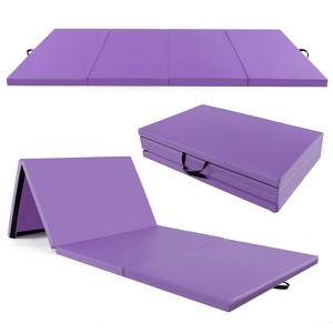 Costway 10' x 4' x 2" 4-Panel Folding Exercise Mat with Carrying Handles for Gym Yoga Black/Blue/Navy/Colorful/Pink&Blue/Pink/Light Pink/Navy - 1 of 4